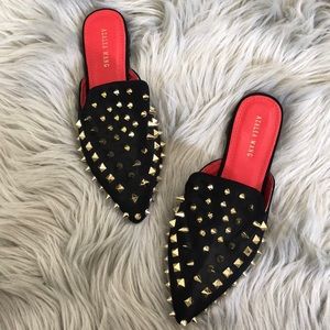 Azzalia Wang Black Studded Flats